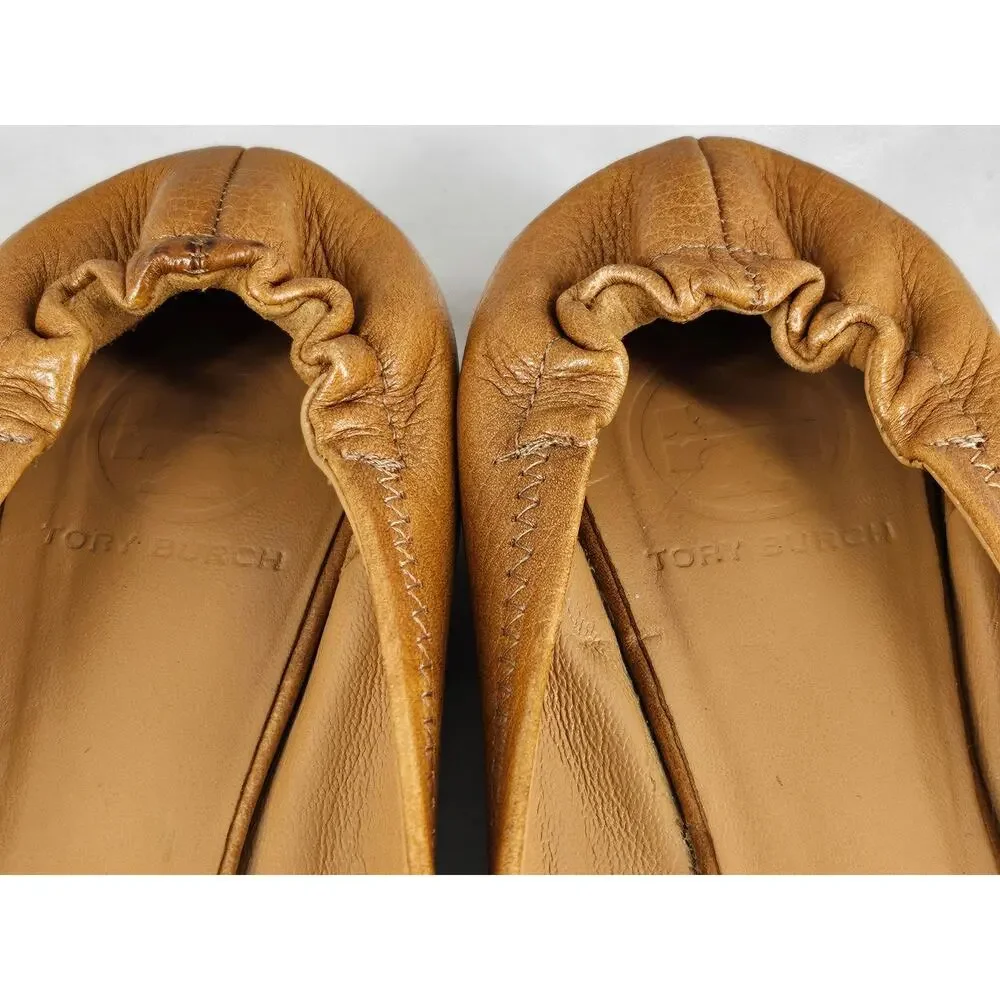 Tory Burch Tan Leather Logo Round Toe Ballet Flats - Picture 9 of 12